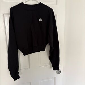ALO Yoga Black Cropped Crew Sweatshirt